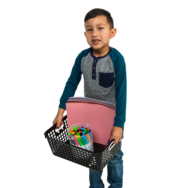 Really Good Stuff - 160016BK Multi-Purpose Plastic Storage Baskets for Classroom or Home Use - Stackable Mesh Plastic Baskets with Grip Handles 13" x 10" (Black - Set of 12) - Image 3